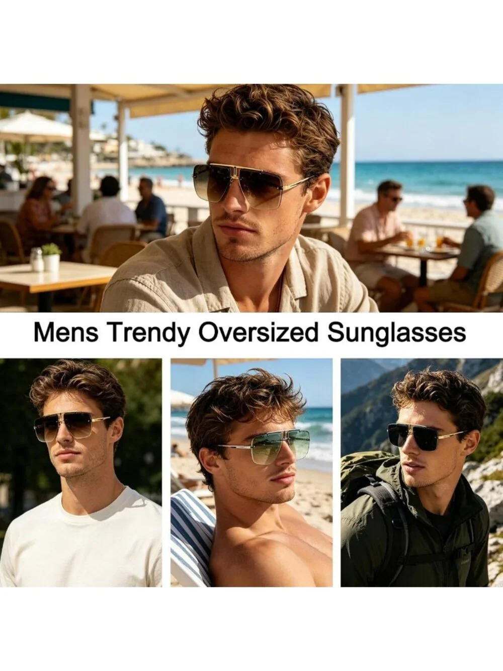 Trendy Oversized Square Sunglasses for Men - UV400 Tinted Lens, Gold Frame